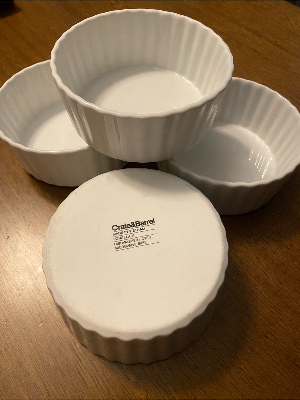 Crate&Barrel White Porcelain Fluted Ramekin Set 4